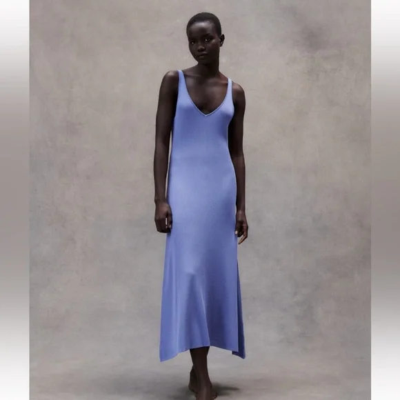 Zara Lavender Blue Ribbed Midi Dress - Picture 2 of 4